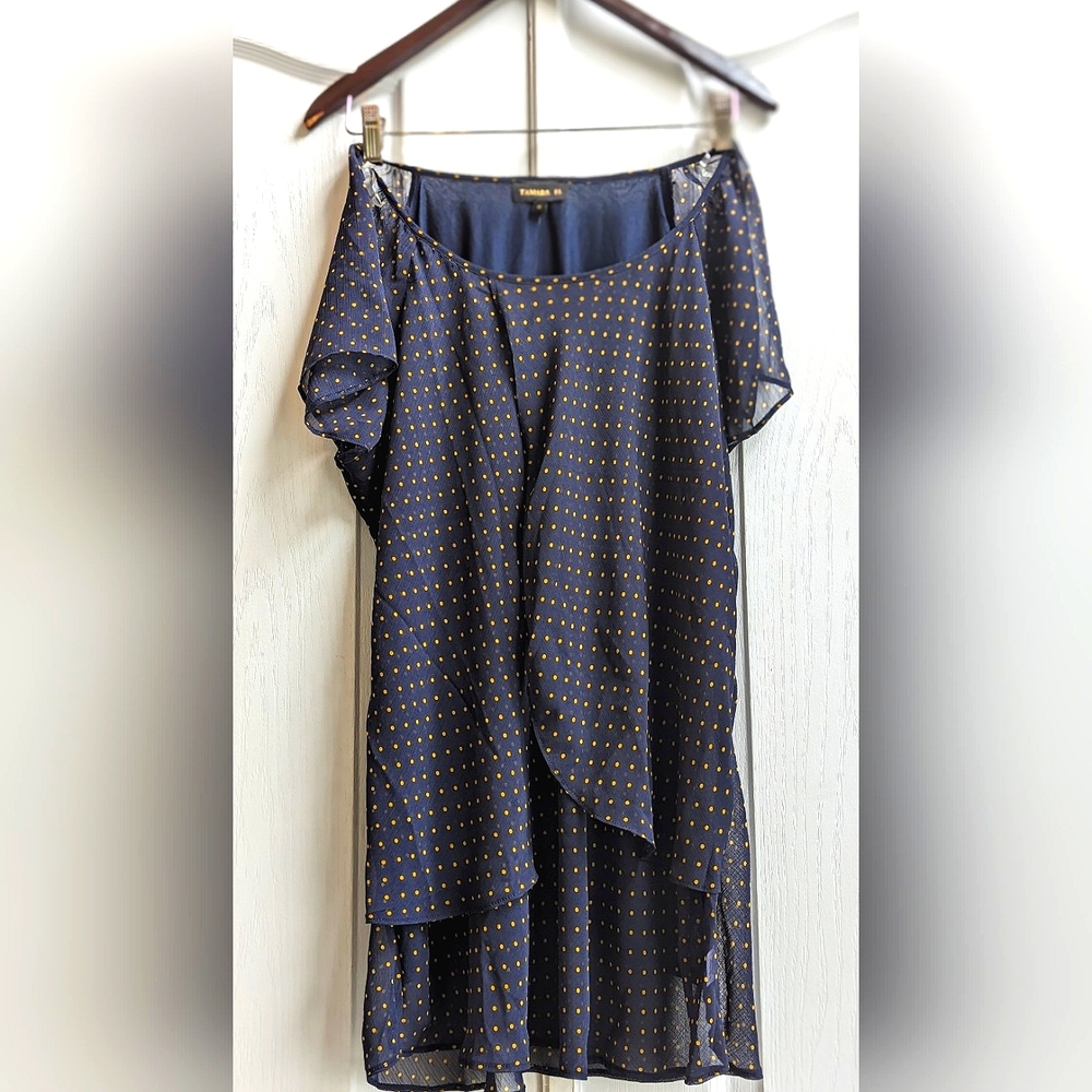 Navy and Gold Polkadot Blouse